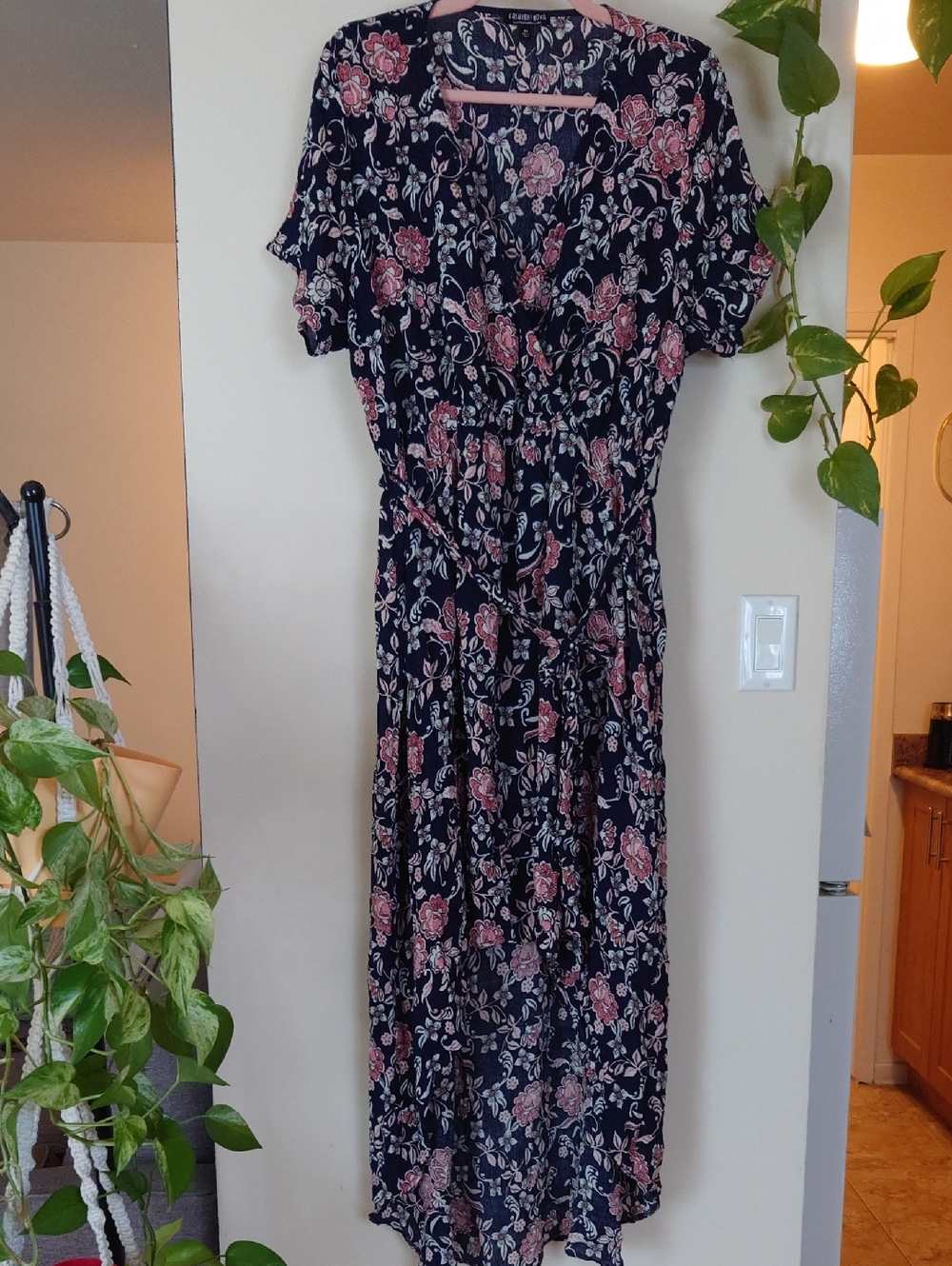 Fashion Nova Navy Maxi Dress with Pink Floral Pattern